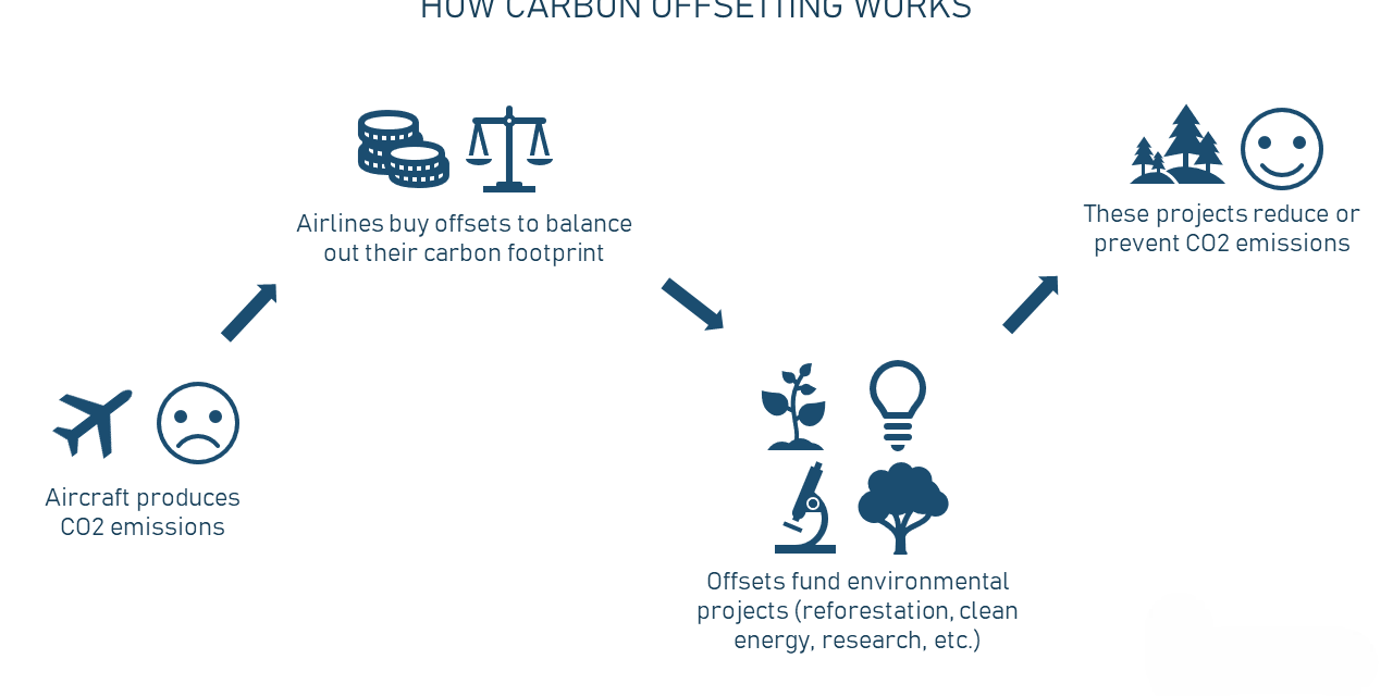 How does carbon offsetting work in the aviation industry, and is it effective?