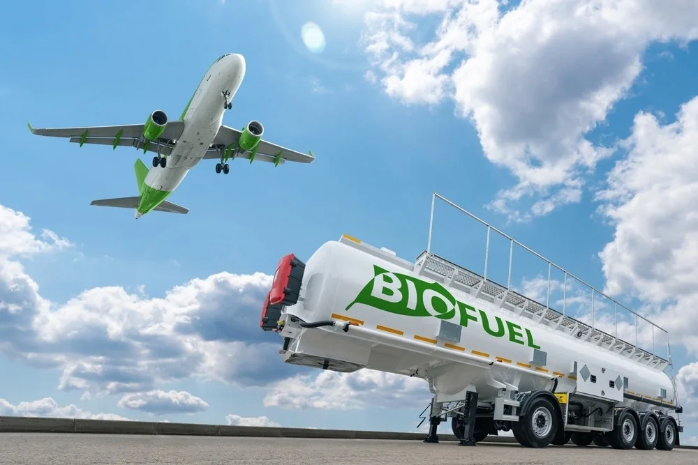 How are biofuels produced, and how effective are they as a replacement for conventional jet fuels?