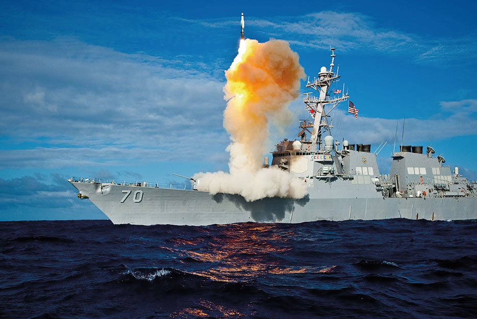 How do modern warships integrate advanced missile defense systems for protection?