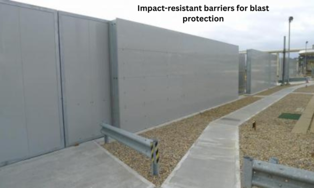 How do aerospace and defense facilities use impact-resistant barriers for blast protection?